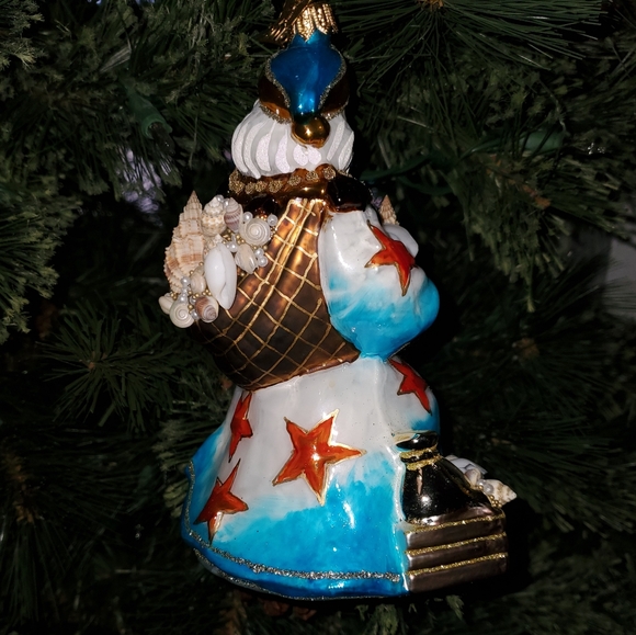 Sea Santa Christmas Ornament Neiman Marcus Butterfly Tag blown glass - Picture 3 of 3